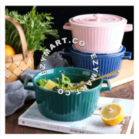[M'sia] Ready Stock Ceramic binaural bowl with lid, salad bowl, soup bowl.